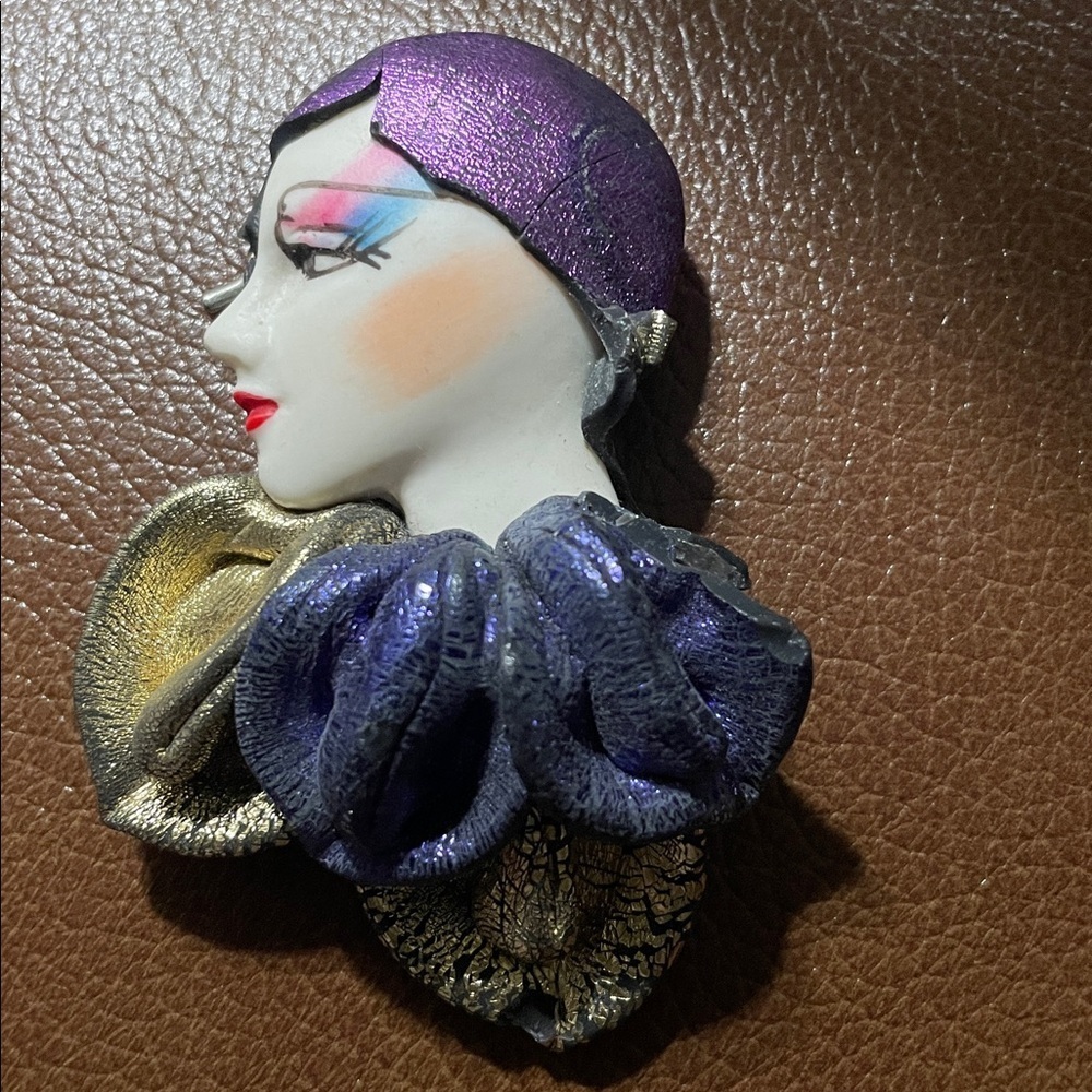 Art Deco Style Brooch with Purple and Gold Accents